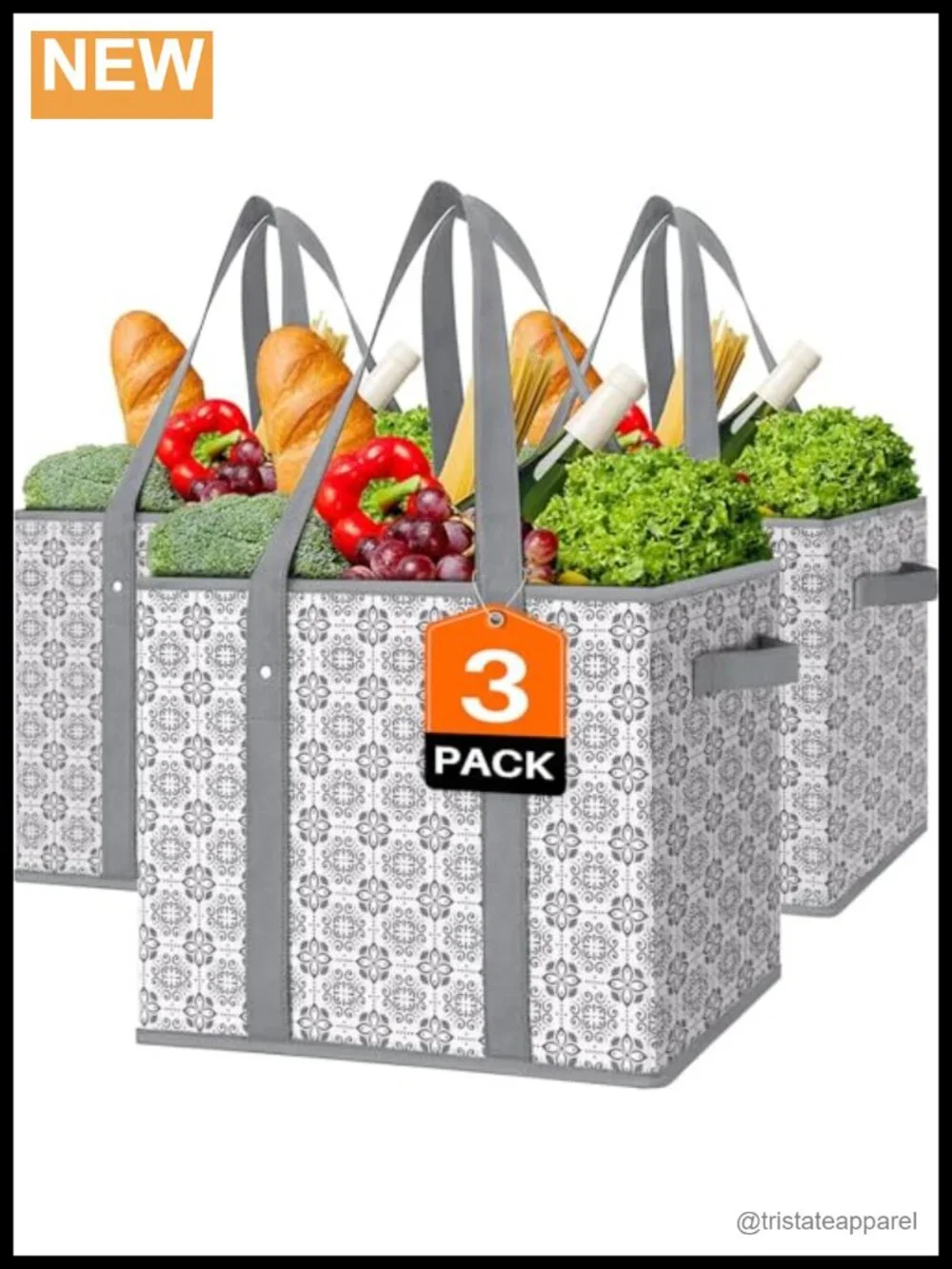 Reusable Grocery Bags 3 Pack Foldable Water Resistant Shopping Totes
